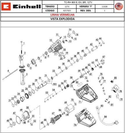 MARTELO ROTATIVO ROMPEDOR TC-RH 800 E 127V