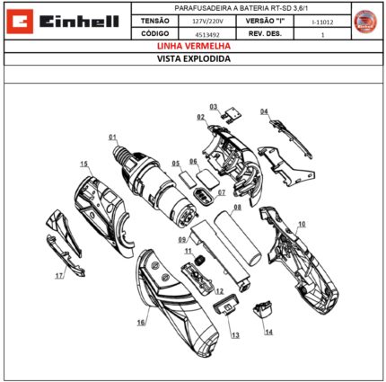 PARAFUSADEIRA A BATERIA - RT-SD 36-1 LI BIVOLT