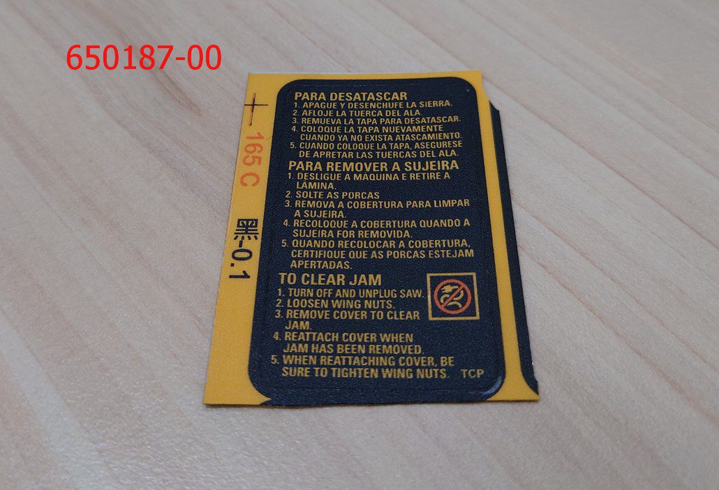 650187-00 Etiqueta De Advertencia Para Serra De Mesa Ou Bancada Dw745-b2 Dewalt 650187-00 - Imagem 1