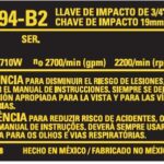 Etiq. Especif. Dw294-b2 Para Chave De Impacto Dw294-b2 Dewalt N443841