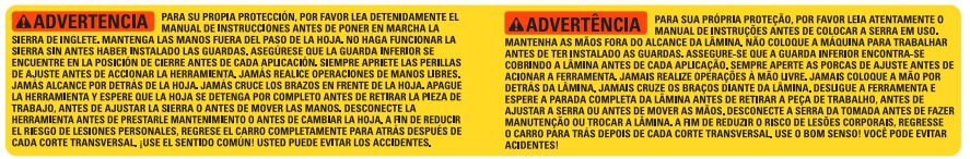 N627021 Etiq. De Advertencia Para Serra Esquadria Dws780-b2 Dewalt N627021 - Imagem 1