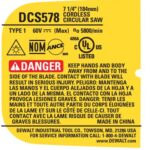 Etiq Especif Dcs578 Tipo 1 Para Serra Circular Dcs578 Dewalt N787819