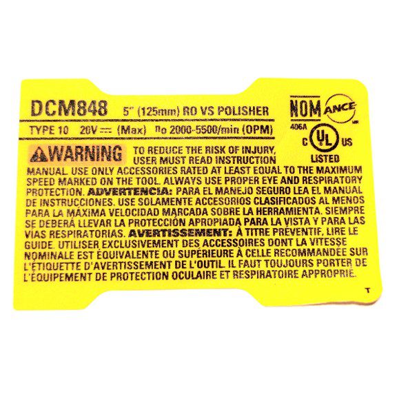 N898154 Etiq Especif Dcm848btipo 10 Para Politriz Dcm848 Dewalt N898154 - Imagem 1