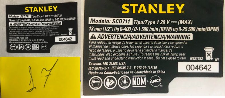 N921528 Etiq. Espec. Scd711 Para Parafusadeira Bateria 20v Scd711-br Stanley N921528 - Imagem 1