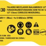 Etiq. Especif. Dcd130tipo1 Para Parafusadeira Bateria 60v Dcd130 Dewalt Na005930