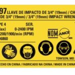 Etiq Especif Dcf897 Tipo 4 Para Chave De Impacto Dcf897 Dewalt Na100127