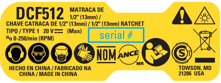 NA169040 Etiq. Especif. Dcf512 T1 Para Chave Catraca Dcf512 Dewalt Na169040 - Imagem 1
