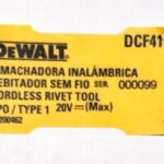 Etiq Especif Dcf414 T1 Para Rebitador Dcf414 Dewalt Na200462