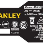 Etiqueta Especif Sbi810tipo 1 Para Parafusadeira Bateria 20v Sbi810 Stanley Na229481