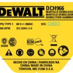 Etiq. Especif. Dch966 Para Martelo Demolidor Dch966 Dewalt Na234483