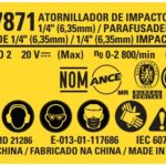 Etiq Espec Dcf7871 T2 Para Parafusadeira Bateria 20v Dcf7871 Dewalt Na356064