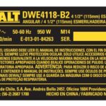 Etiq. Especif Dwe4118-b2 Para Esmerilhadeira Angular Dwe4118-b2 Dewalt Na366011