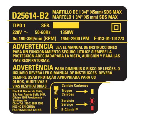 NA377590 Etiq Especif D25614k-b2tipo1 Para Martelo Perfurador D25614-b2 Dewalt Na377590 - Imagem 1