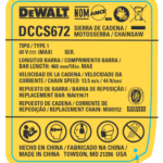 Etiqueta De Classificação Para Motosserra Dccs672 Dewalt Na686447