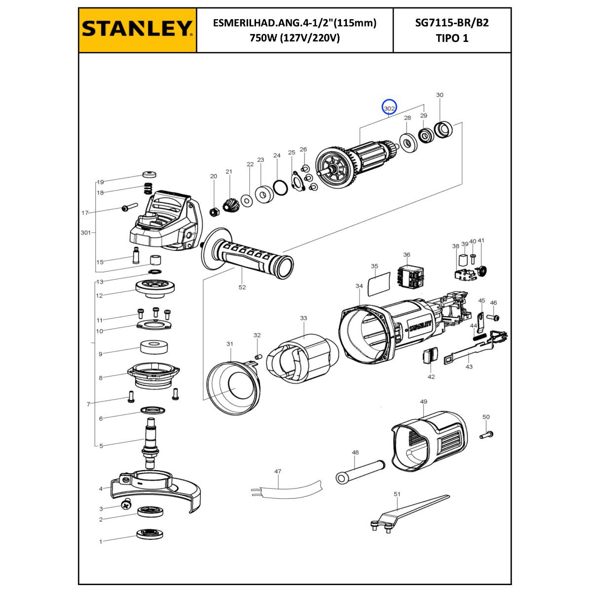Rotor 220v P/ Esmerilhadeira Angular Sg7115-b2 - Imagem 4