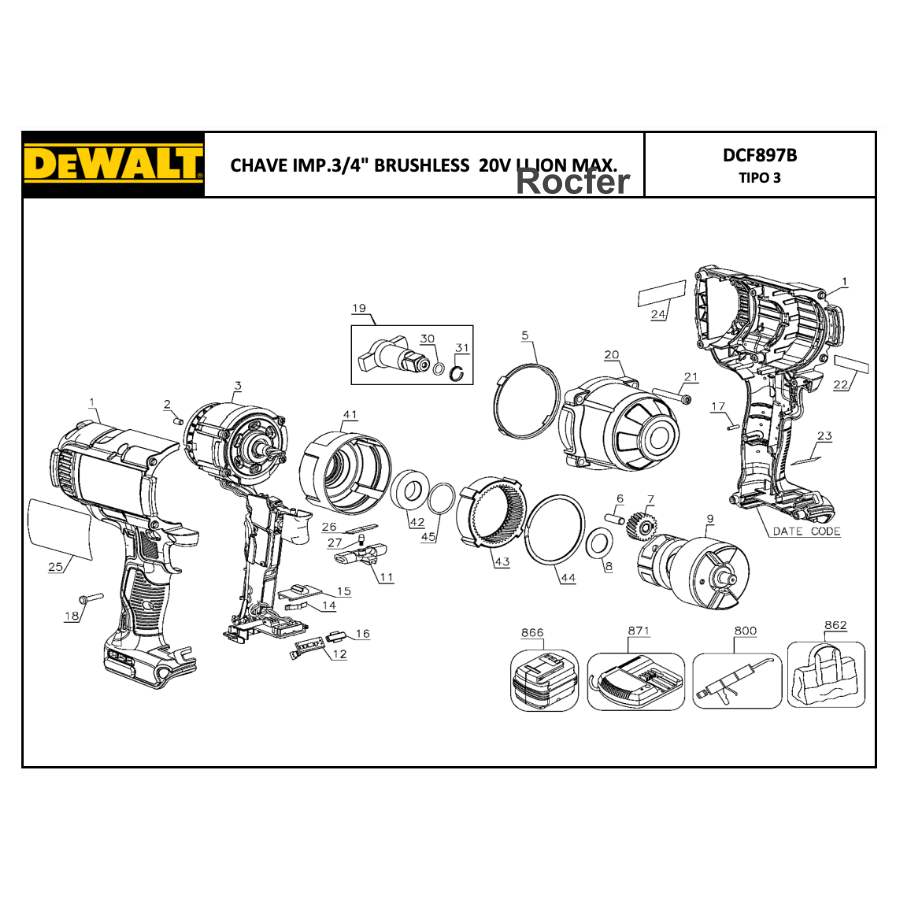 Conj Atuador de Impacto para Chave de Impacto Dcf897 Dewalt N851319 - Imagem 3