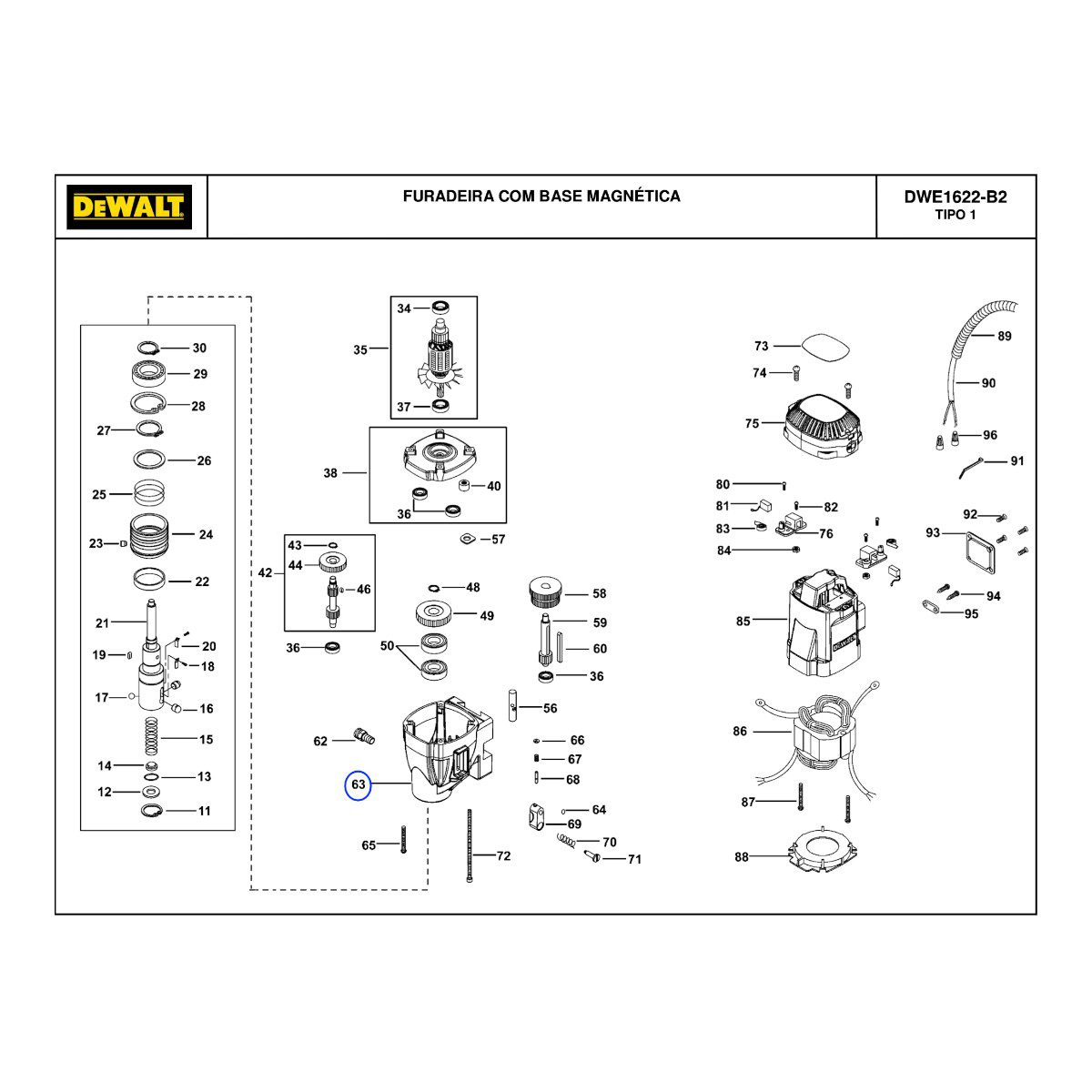 Conj. Caixa de Engrenagem para Furadeira Dwe1622-b2 Dewalt 1004685-41 - Imagem 4