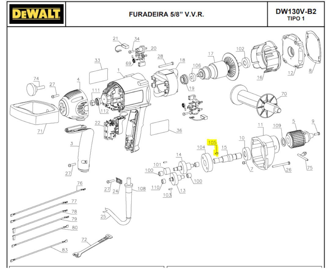 Chaveta para Furadeira Dw130v-b2 Dewalt 007027-00 - Imagem 3