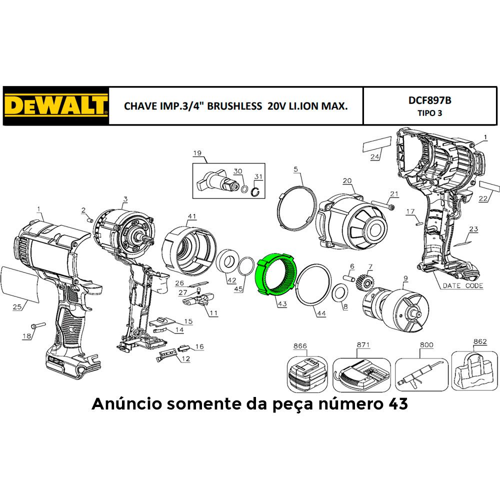 Coroa Eng Helicoidal 50d para Chave de Impacto Dcf897 Dewalt N389398 - Imagem 3