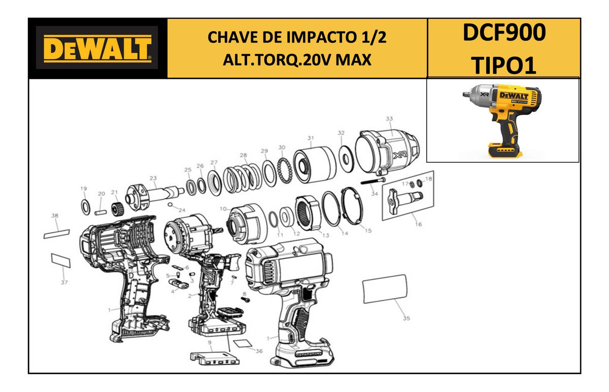 Conj. Empunhadura para Chave de Impacto Dcf900 Dewalt Na100731 - Imagem 3