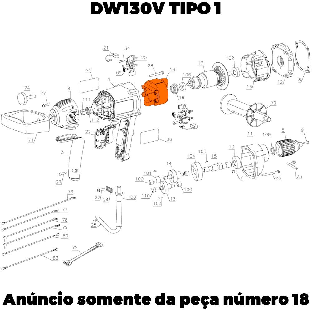 Estator 220v para Furadeira Dw130v-b2 Dewalt 624841-01sv - Imagem 3