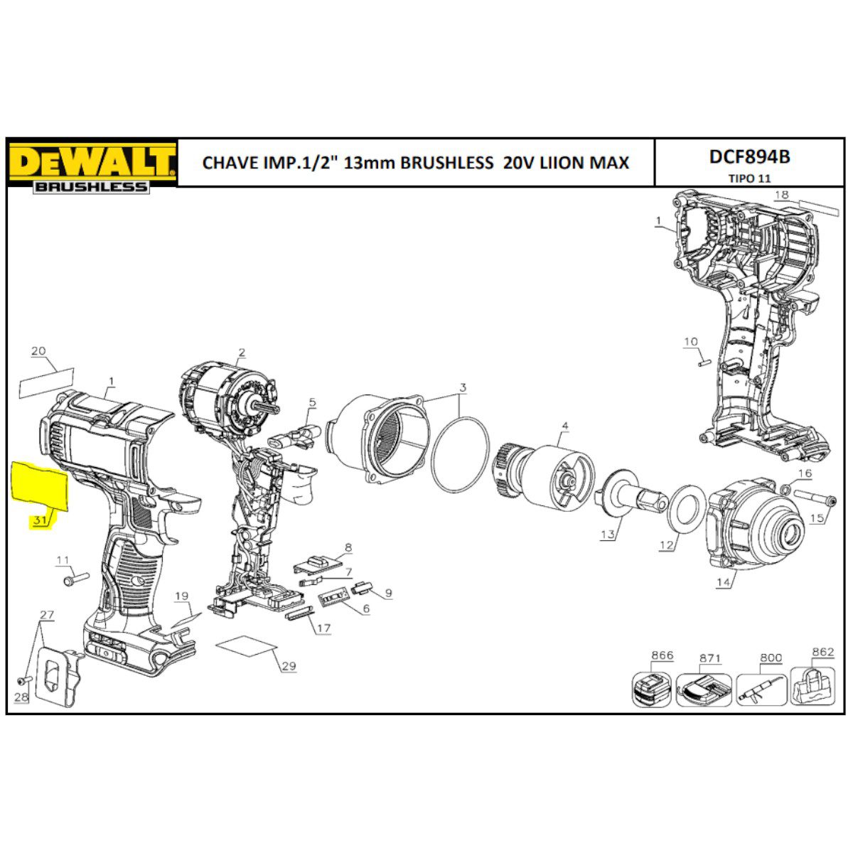 Etiq Especif Dcf894 T11 para Chave de Impacto Dcf894b Dewalt N654709 - Imagem 2