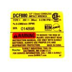 Etiq. Especif. Dcf880tipo 2 para Chave de Impacto Dcf880l2-b2 Dewalt N174882