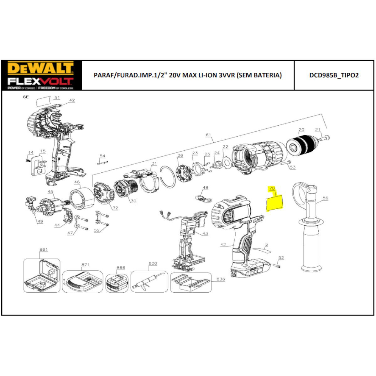 Etiq. Dcd985 Tipo2 Usa para Parafusadeira Bateria 20v Dcd985b Dewalt N447036 - Imagem 2