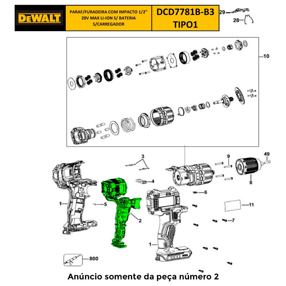 Conj Motor e Interruptor para Parafusadeira Bateria 20v Dcd7771 Dewalt Na021968 - Imagem 4