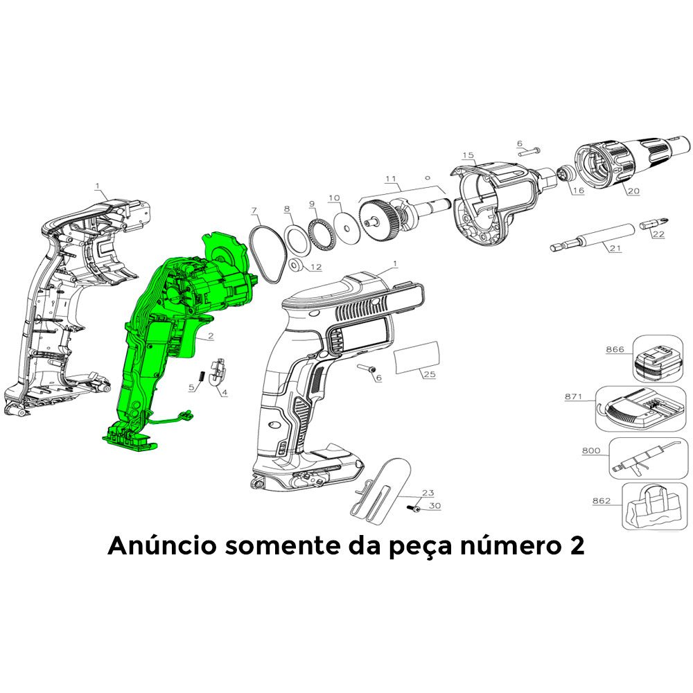 Conj. Motor e Interruptor para Parafusadeira Bateria 20v Dcf620b Dewalt N456985 - Imagem 3