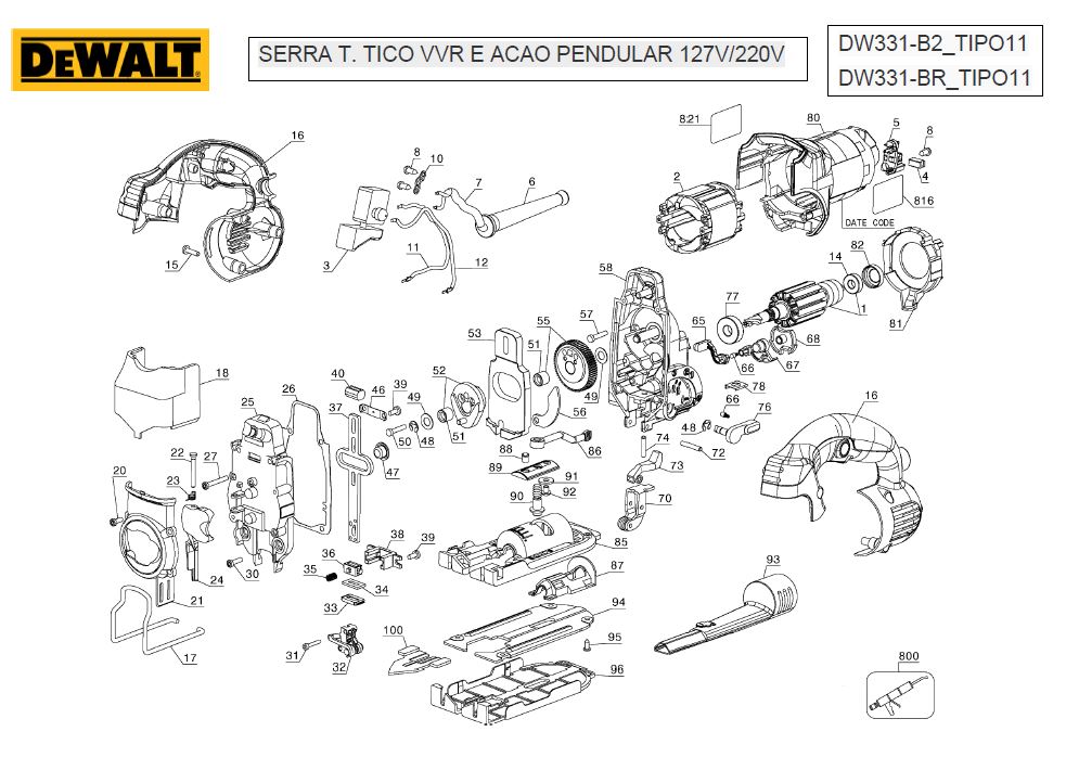 Tampa da Cx Engrenagem para Serra Tico-tico Dw331-b2 Dewalt N142823 - Imagem 2