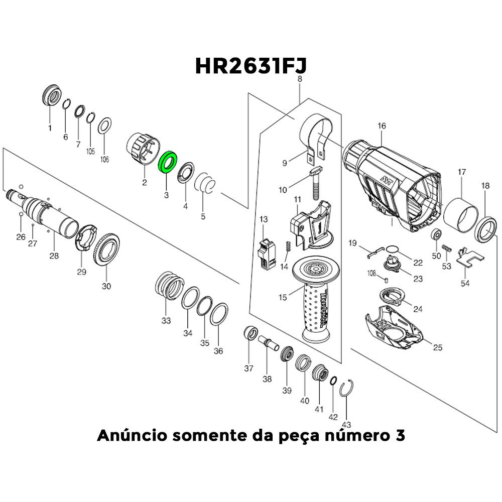 Anel 21 para Martelete Hr2630 Makita 325813-1 - Imagem 3